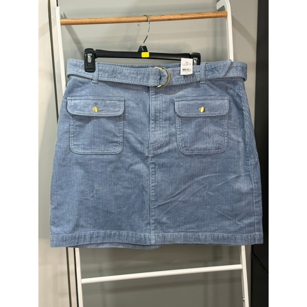 Loft Womens Blue Corduroy Belted Mini Skirt Size 14 Utility Pocket NWT 37605186